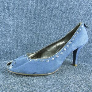 Predictions Bow Women Peep Toe Heel Shoes Size 8.5 Medium Blue Synthetic